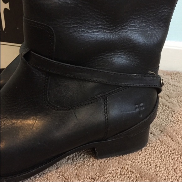$130 OBO - FRYE Tall Lindsey Plate Black Leather Boots (size 10) - Picture 5 of 8